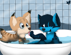 nsfwcloufy: Bath time with kitty ^^ Rough kitty tongue is the best for cleaning pawsie toes 💙🐾 OC:CloufyXmetov  xD omfg I don’t like feetstuff but honestly this is just so innocent and adorable it’s hard not to love it &gt;w&lt;