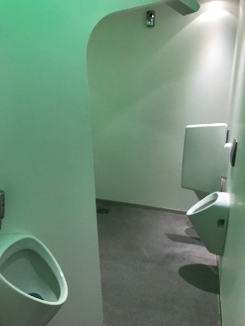 One of 2 new restrooms at the Wijnegem mall in Belgium. Free entrance, urinals placed so you do your