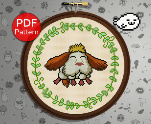 Click on the image to download the pattern.-Heen, The Dog - Free Cross Stitch Pattern-9 DMC colorsDe