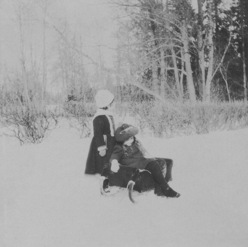 Tsesarevich Alexei Nikolaevich and Grand Duchess Anastasia Nikolaevna in Tsarskoe Selo, winter 1907 