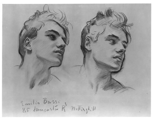 bloghqualls:John Singer Sargent, American (1856 - 1925)  Sketches of Emilio Bassi  Charcoal on off