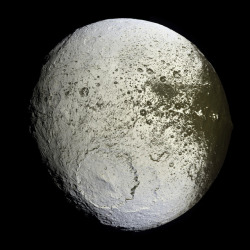 astronomyblog:  Iapetus, moon of Saturn captured by the Cassini spacecraft in 2007 Image credit: NASA/JPL 