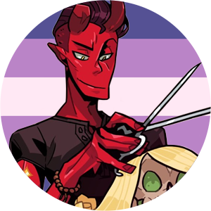 → feminine trans man DAMIEN LAVEY icons.[ID: 3 circular icons of Damien Lavey from the Monster 