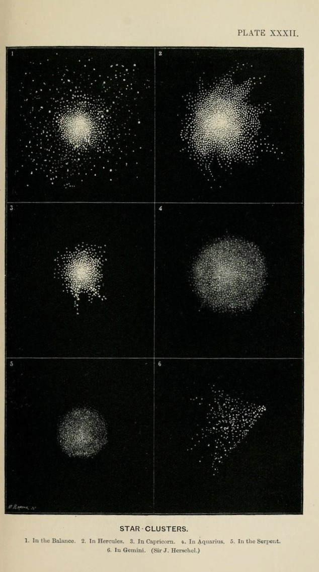 nemfrog:
“Plate XXXII. Star clusters. The heavens, an illustrated handbook of popular astronomy. 1867.
”