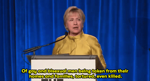 justkeepchasingtheday: micdotcom: Hillary Clinton slams Trump for silence on torture of gay and bise