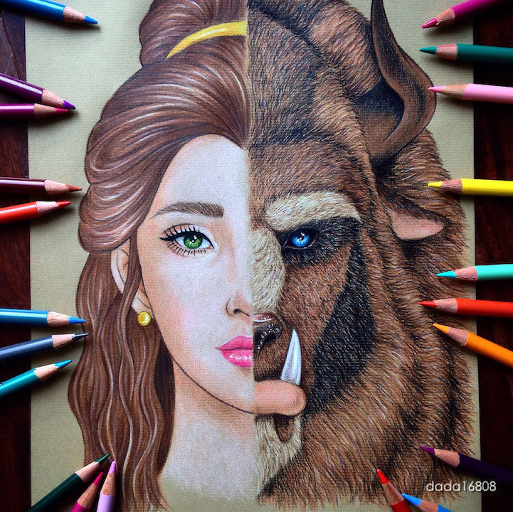 sixpenceee:  Half-Faced Character IllustrationsArtist Amanda Lee (aka Dada)  uses