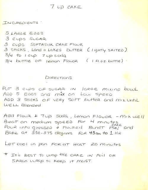 Foodie Friday This handwritten recipe for 7-UP Cake comes from the personal papers of Vel 