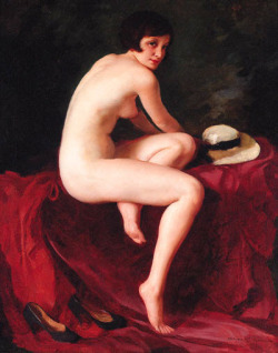 pleasinly:    MARIA SZANTHO (B.1898)A FEMALE NUDE WITH A HAT