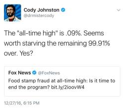 constant-instigator: landlordkiller420:  anarchapella:  comcastkills:  profeminist: Source  even if the fraud was like 5% it wouldn’t compare to rich people cheating the system by trillions lmao   Also, SNAP “fraud” is like exchanging some of your