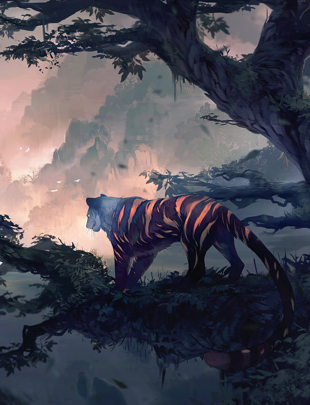 clockbirds:  beyond. fullbody illustration for @verlidaine of their lovely tiger