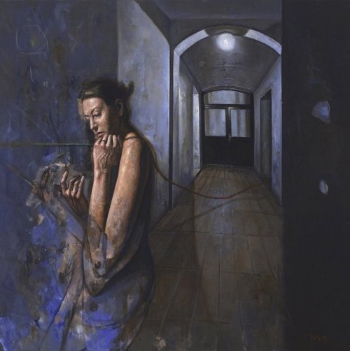 The corridor  -    Alejandro Boim Argentinean,b.1964-oil on canvas , 92 x 92cm