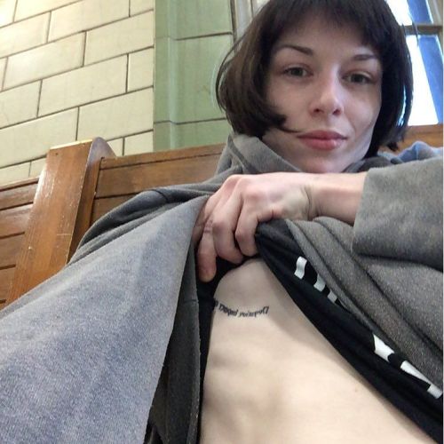 Porn photo I flash my under boob in the train station