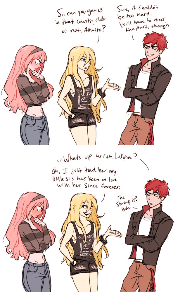 lily and luka overhead gumi talking to miku about introducing her to a handsome boy