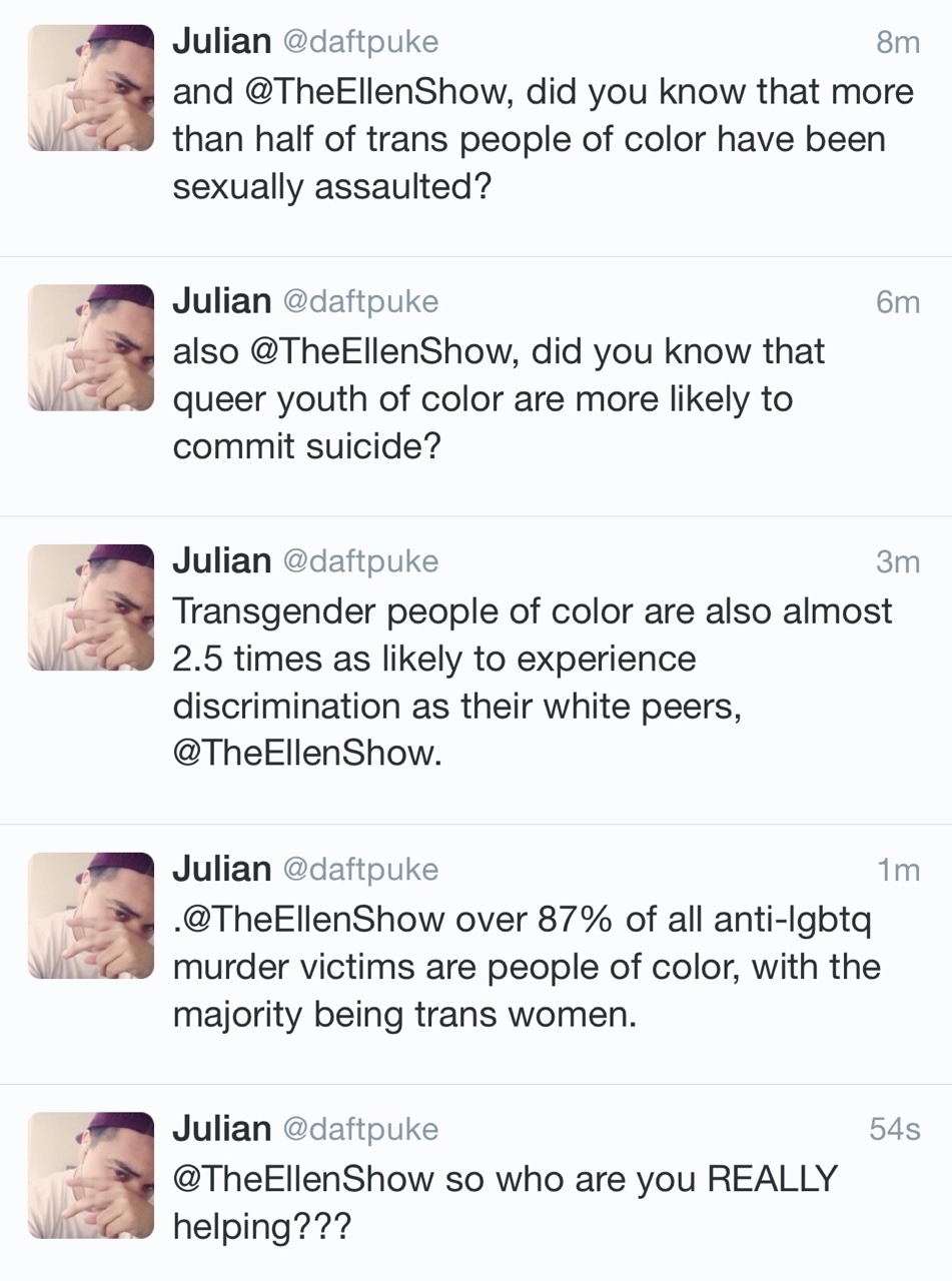 pendejx:  Queer youth of color struggle way more than the two gay white males she