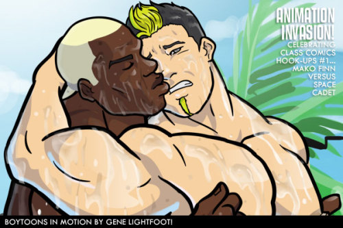 classcomics:  Celebrating the release of CLASS COMICS HOOK-UPS #1 featuring SPACE CADET and MAKO FINN with an all-new animation by Gene Lightfoot.  Man! These hunks look really great together!  