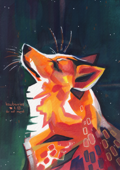 hawberries:also this[image is a gouache painting of a red fox in portrait, lifting its nose; a styli