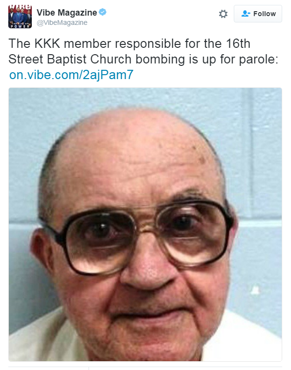 KKK Member Thomas E. Blanton Jr. Up For Parole After Killing 4 Black Girls in 1963