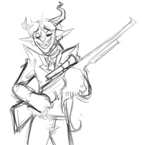redrosebush: some doodles of the crazy demon sniper trash baby™ and Haimon is his name-o