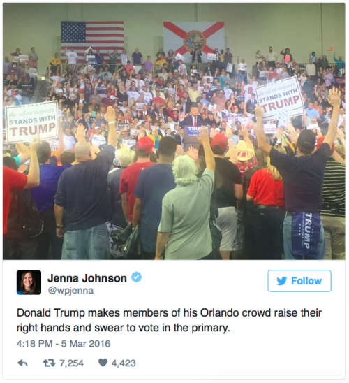 micdotcom:Donald Trump has Florida supporters raise their right hands and pledge loyaltyAt a rally i