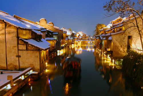 snow & water town in china