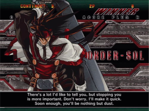 - Order-Sol, Guilty Gear XX Accent Core Plus R (Arc System Works)