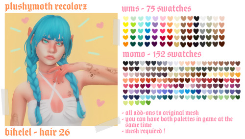 ♡  bihelel’s hair 26 ( recolored ) ♡base game compatibletwo different palette options, choose one or