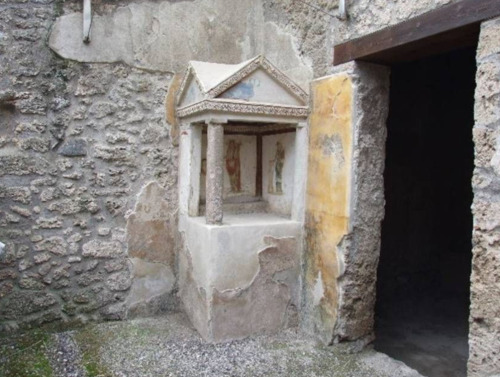 Lararium from Pompeii; The sacred corner of the houses in ancient Rome.