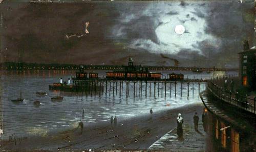 Walter Linsley Meegan (1859-1944) - Moonlit Pier, New Brighton, Wirral. Oil on canvas.