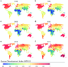 Maps of Human Development Index (HDI) for six selected years over the study period of 1990-2015. Derived from a combination of sub-national and national data