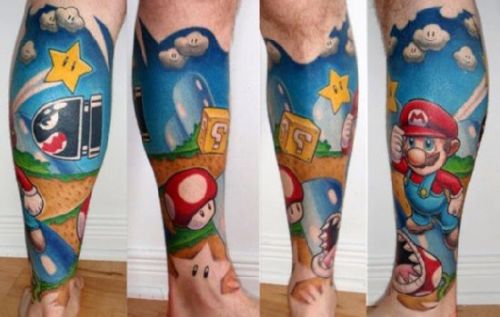 Toad from Super Mario tattooed on the forearm