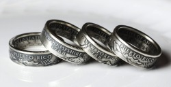 gallifreyansub:  ichwilljeden:  f-l-e-u-r-d-e-l-y-s:  Designer Drills Holes into Quarters, Turns Them into Rings  website / facebook Designer Nicholas Heckaman of The Ring Tree meticulously handcrafts detailed rings out of US coins. The Gainesville,
