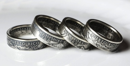 ambientwhispers:  sowhatilied:  f-l-e-u-r-d-e-l-y-s:  Designer Drills Holes into Quarters, Turns Them into Rings  website / facebook Designer Nicholas Heckaman of The Ring Tree meticulously handcrafts detailed rings out of US coins. The Gainesville,