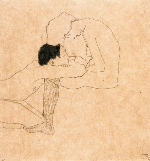 beheadedourouboros:Egon Schiele Lovers (c.1909).