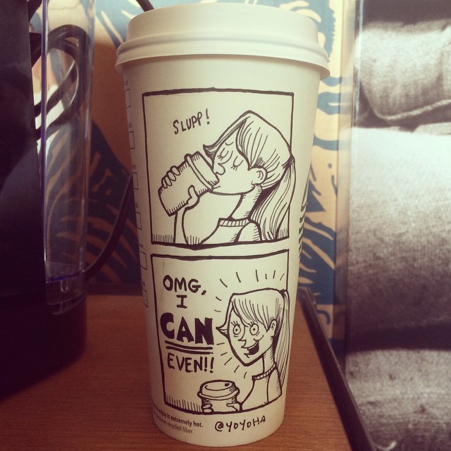 nakedfemalesonly:  unamusedsloth:Cartoonist Josh Hara draws on his coffee cup every