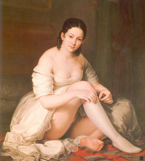 artbeautypaintings:  Joven quitándose una media - Antonio María Esquivel
