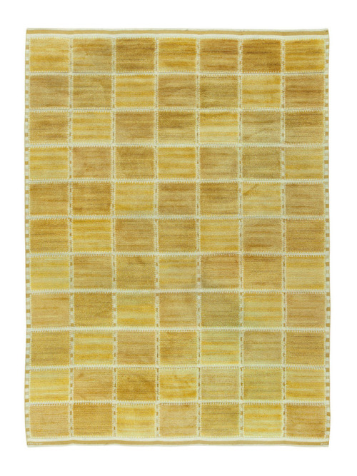 Barbro Nilsson, 1/Knotted carpet Gyllenrutan, designed in 1945. 2/ Carpet Falurutan mörk, designed i