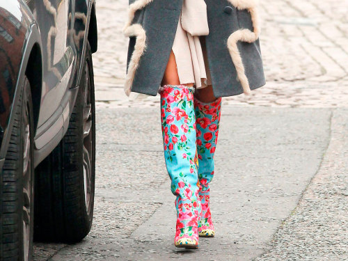 Rita Ora in Dolce &amp; Gabbana Sicilian floral boots.