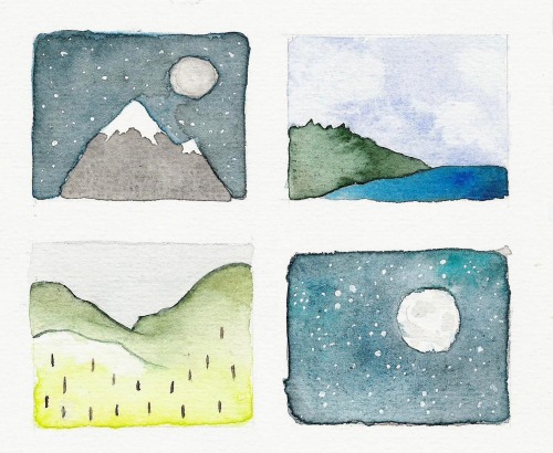 fuckyeahwatercolor: inktober 29 - tiny landscapes paper-goose