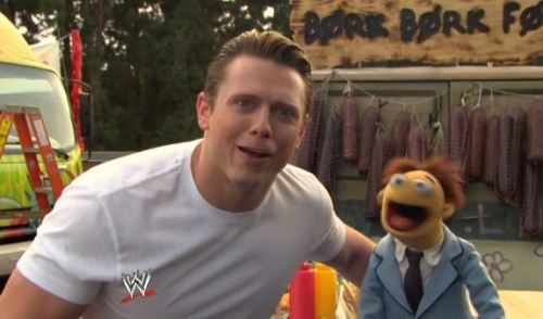 rileydibiaseambrose:  The Miz goes behind-the-scenes with The Muppets  The Miz looks good in that white shirt! With his hard nipples poking out