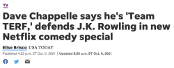 veerletakino:10millionoranges:rovermcfly:goobra:goobra:this is not an onion headlinea trans woman was suspended from her job at netflix because she tweeted about dave chappelle’s transmisogyny and he’s a multimillionaire whining about being