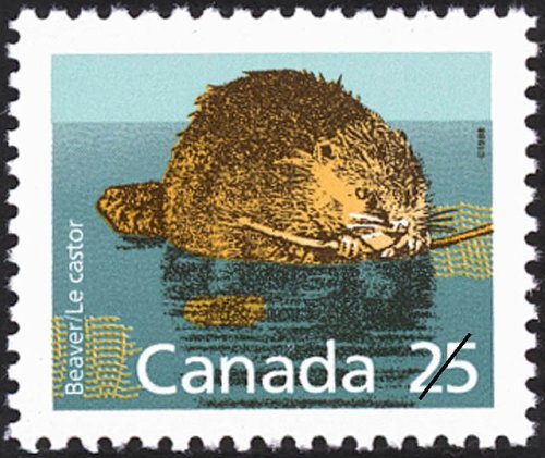 stamp-it-to-me:two 1988 Canadian stamps from a series on Canadian mammals[id: two postage stamps, bo