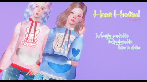 TS3 HEART HOODIESNEW MESH!Morphs avaliable.2 Patterns & Solid colors.Teen to elder.Recoloreable 