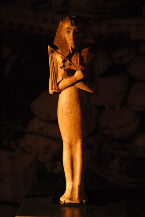 One of the many Ushabti from the tomb of Tutankhamun (gilded and stuccoed wood). Now in the Egyptian