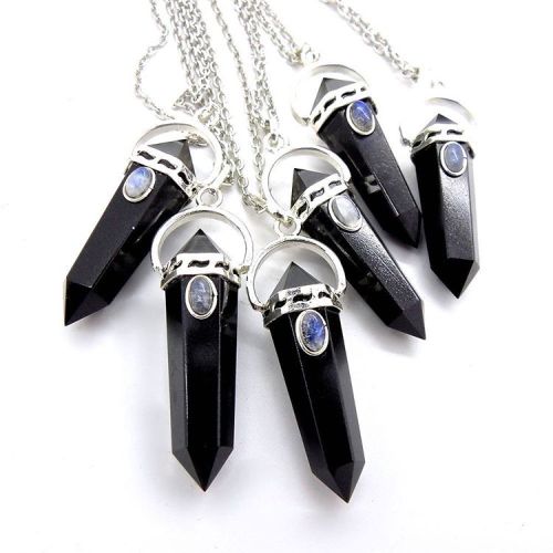 Keep it witchy with one of our Black Onyx & Rainbow Moonstone Crystal Necklaces ~ Available at w