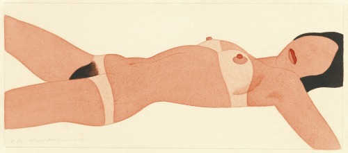 transistoradio:Tom Wesselmann (1931-2004), Open Ended Nude (Drawing Edition) (1975), pencil and thinned Liquitex on paper, 23.6 x 9.6 cm (image). Via Sotheby’s.