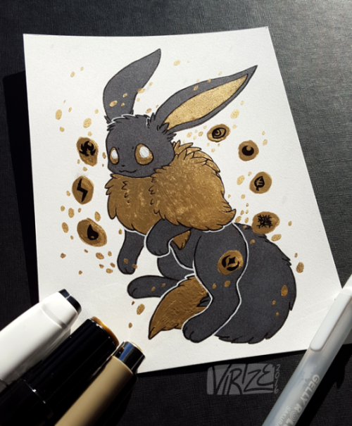 eatyourgrapes: retrogamingblog:Gilded Eeveelution Drawings by Virize @diivroc