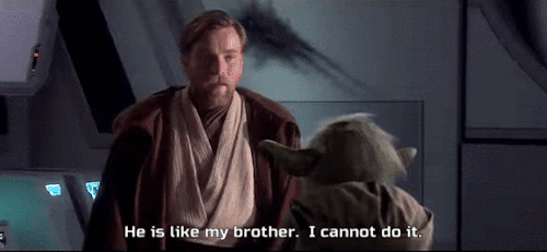 THIS PARALLEL DOES NOT GET ENOUGH CREDIT.Obi-Wan, In Being Unable To Kill Anakin, Because He Could Never