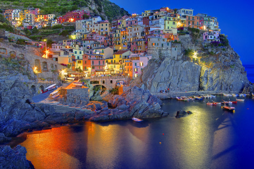 coiour-my-world: The colors of the night (Manarola, Liguria, Italy) ~ by AndreaPucci 