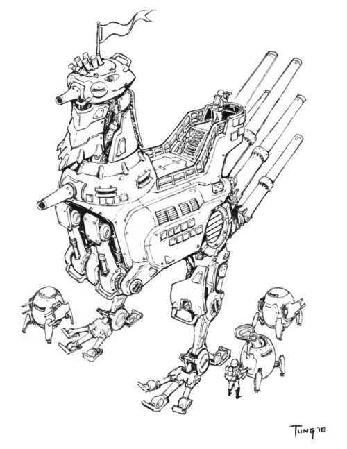 Scanned the drawings of the chicken mechs I did a couple months back: Rooster Artillery and Transpor