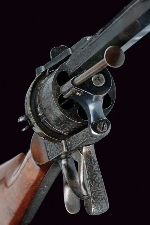 A Lefaucheux centerfire revolving carbine originating from Belgium, mid 19th century. Estimated Valu